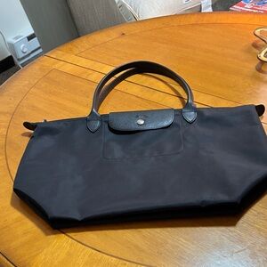 Longchamp Le Pliage Large Tote Black Silver Hardware